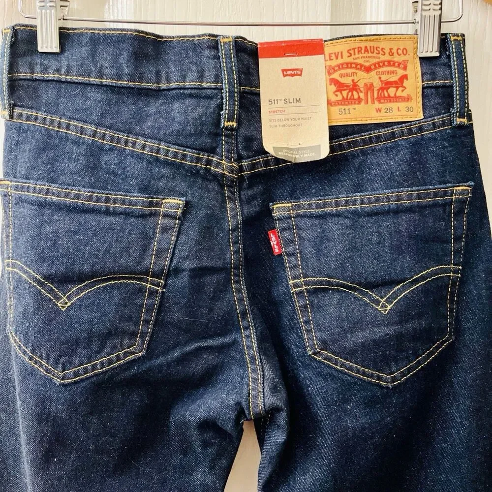 Levi's 511 Slim Fit Men's 28x30 Dark Hollow Blue Denim Jeans Stretch fits 29x30‎